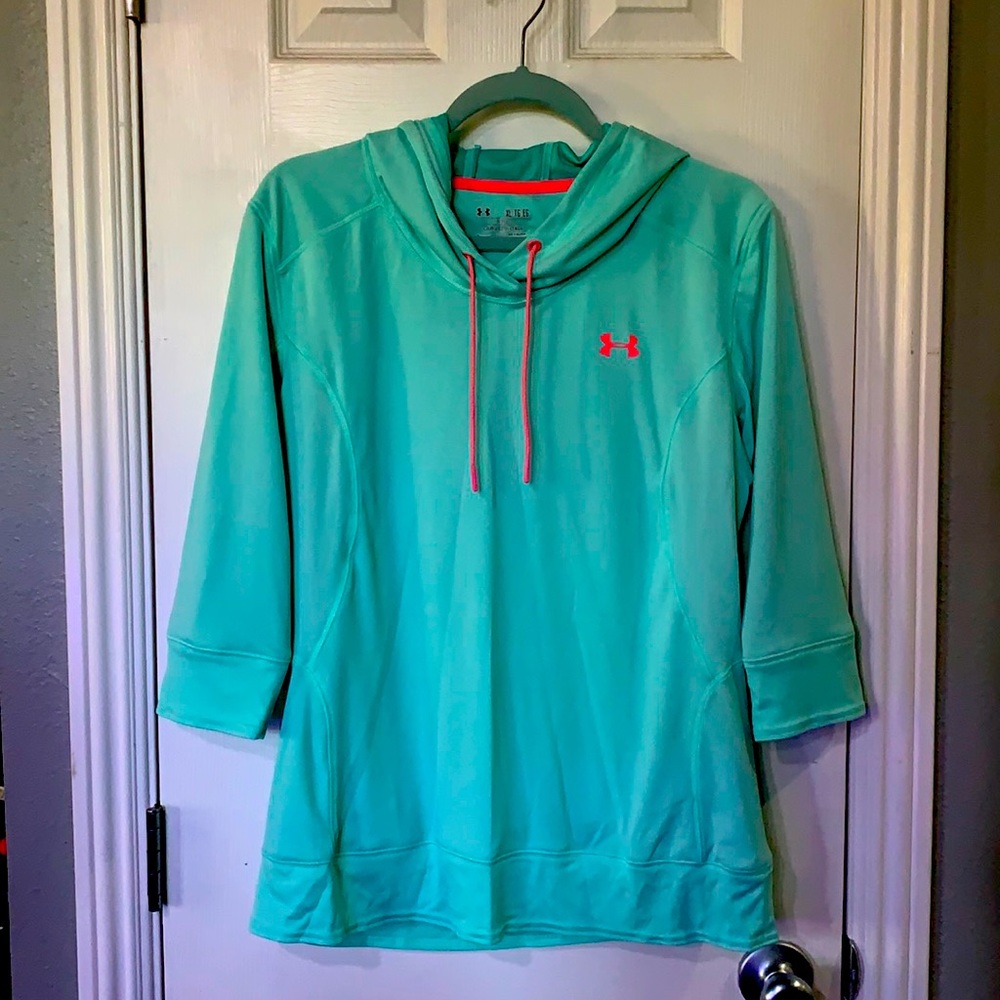 Under Armor 3/4 sleeve teal and pink athletic hoodie.